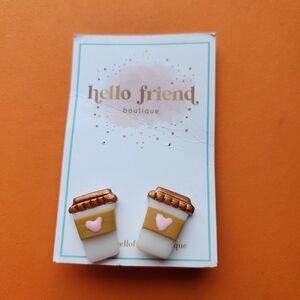 Pink Heart Coffee Cup Mug Latte Heart Earrings Handmade Gift Accessories New